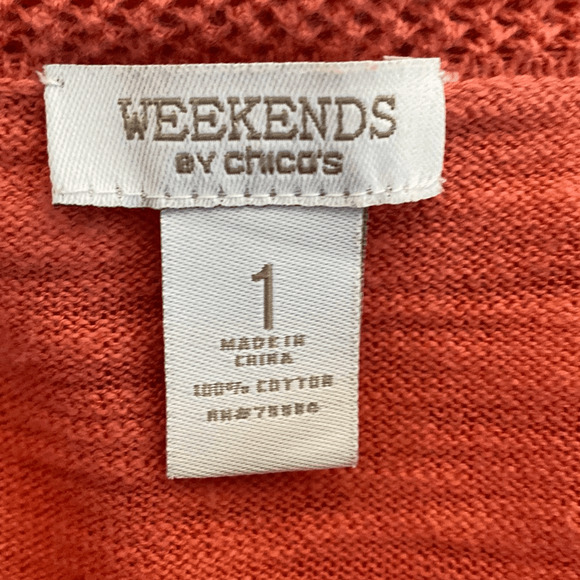Weekends By Chico's Women's Orange Cotton Knit 3/4 Sleeve Zip-Up Cardigan Size 1 - Picture 8 of 11